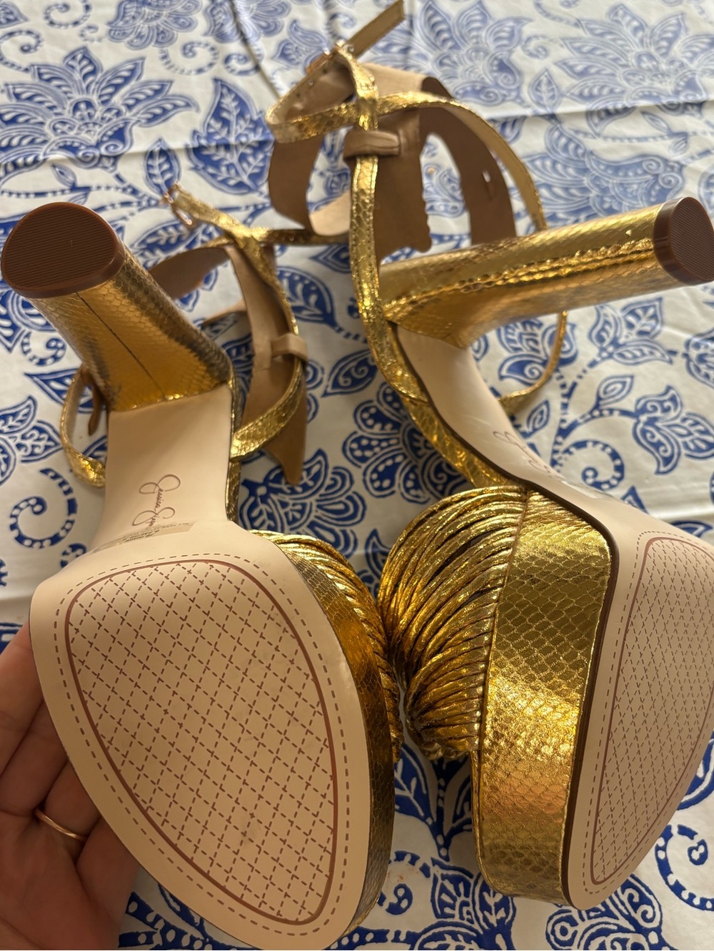 Jessica Simpson Metallic Gold Knotted Platform Slingback Heels - Picture 6 of 6